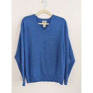 LL Bean Mens Sweater Blue Lambs Wool 100% Soft Textured Knit V Neck Dads Sz M